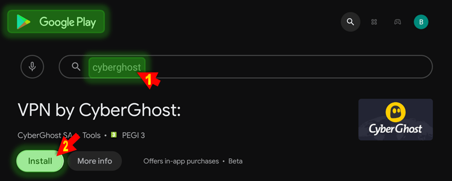 install cyberghost vpn from play store