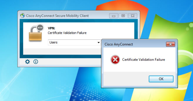 cisco vpn client error 33 unable to delete certificate from certificate store