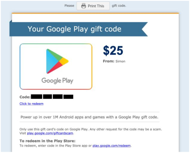 Google gift card payment